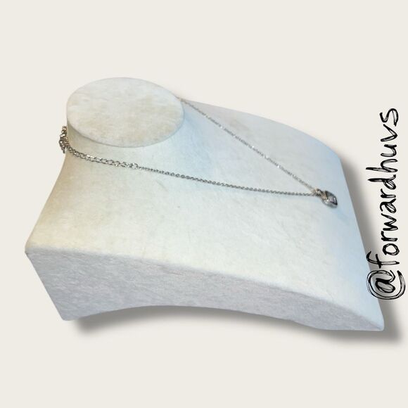 Silver Tone Necklace with Square Glass Pendant – 20” Chain - Picture 6 of 10